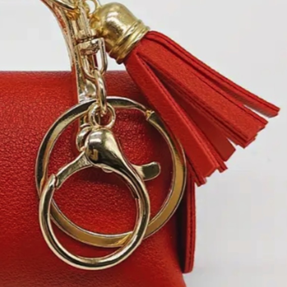 Mini Red PU Leather Keychain Coin Purse | with Tassel, Golden-Tone Hardware,-NWT - Picture 4 of 4